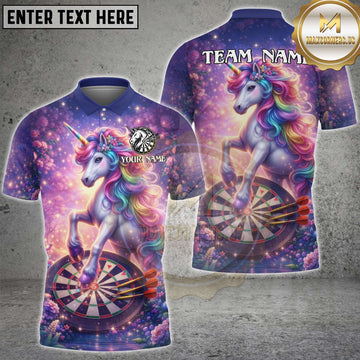 Maxcorners Darts Pink Sakura Unicorn Floral Personalized Name 3D Unisex Shirt
