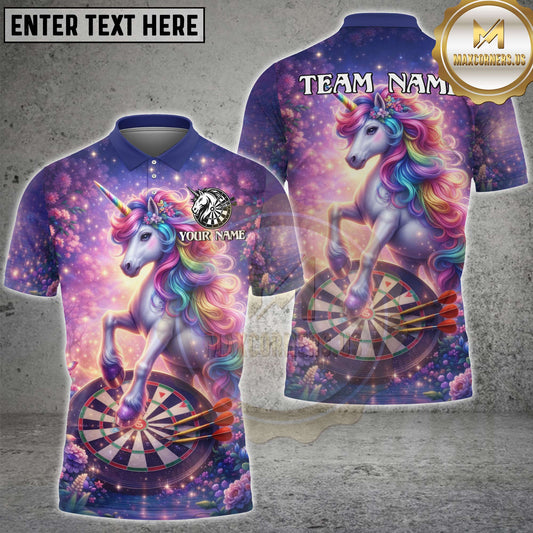 Maxcorners Darts Pink Sakura Unicorn Floral Personalized Name 3D Unisex Shirt