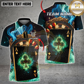 Maxcorners Dart Ace of Clubs Luxury Neon Smoke Personalized Name, Team Name 3D Polo Shirt