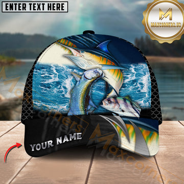 Maxcorners Marlin Fishing Ocean Battle Multi Fish Design Customized Name 3D Cap