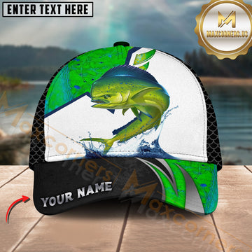 Maxcorners Mahi Mahi Fishing Green Splash Design Customized Name 3D Cap