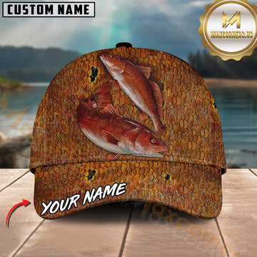 Maxcorners Redfish Fishing Double Fish Scale Texture Design Customized Name 3D Cap