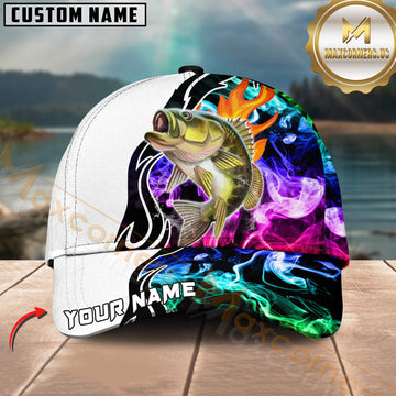 Maxcorners Bass Fishing Neon Smoke Flame Abstract Design Customized Name 3D Cap
