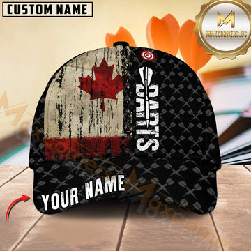 Maxcorners Darts Canada Flag Sports Personalized Name 3D Cap