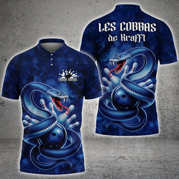 Maxcorners Custom Blue Snake Bowling Men Polo Shirt, Bowling Team Tournament Jerseys For Christian Reuter