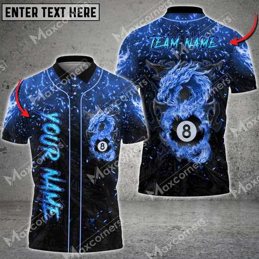 Maxcorners Billiards Multicolor Option Skull Fire Premium Customized Name And Team Name 3D Polo Shirt (4 Colors)