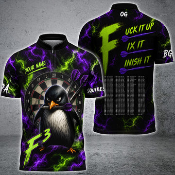 Maxcorners Penguin Darts Customized Name, Team Name 3D Shirts For Angie