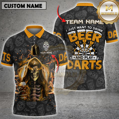 Maxcorners Darts Skull And Beer I Just Want To Drink Beer And Play Darts Personalized Name, Team Name 3D Shirt