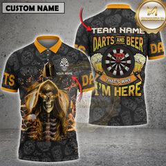 Maxcorners Darts Skull And Beer That Why I'm Here Personalized Name, Team Name 3D Shirt