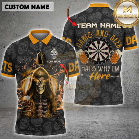 Maxcorners Darts Skull And Beer That Why I'm Here Personalized Name, Team Name 3D Shirt