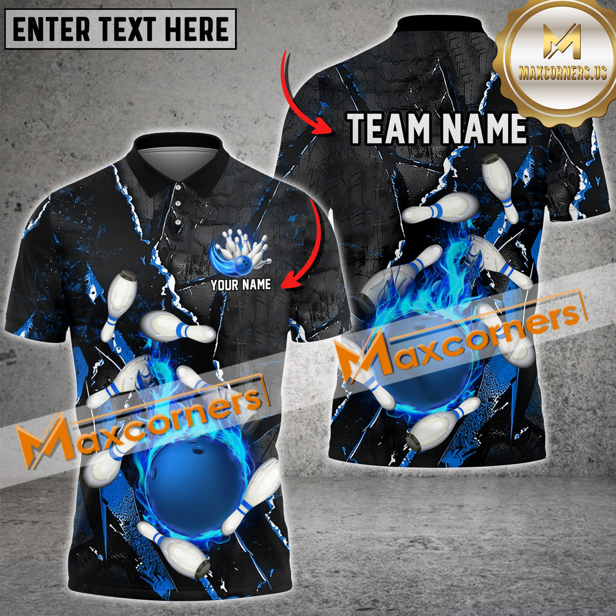 Maxcorners Ball Flame Bowling Jersey Multicolor Options Personalized Name, Team Name 3D Polo Shirt