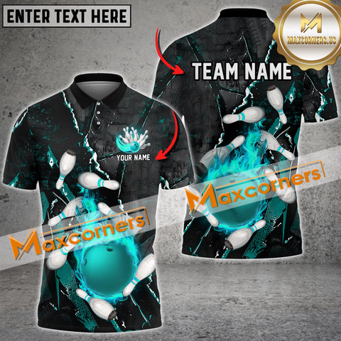 Maxcorners Ball Flame Bowling Jersey Multicolor Options Personalized Name, Team Name 3D Polo Shirt