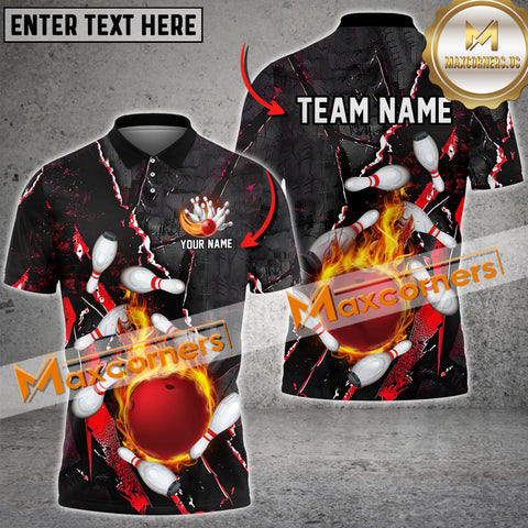 Maxcorners Ball Flame Bowling Jersey Multicolor Options Personalized Name, Team Name 3D Polo Shirt