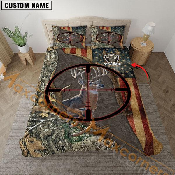 Maxcorners Custom Text Deer Hunting Brown Camo Bedding Set 3D All Over Printed