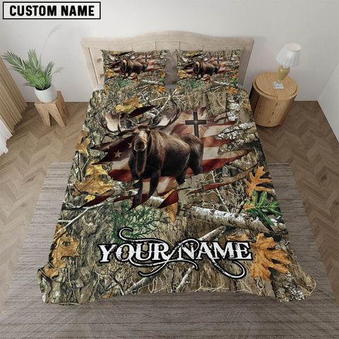 Maxcorners Custom Name Wilderness Moose Hunting Bedding Set 3D All Over Printed