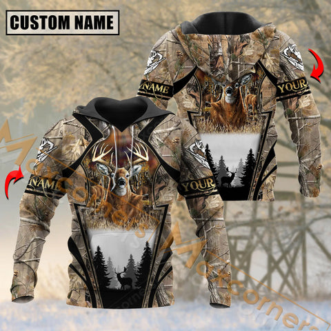 Maxcorners Deer Hunting Brown Camouflage Pattern Custom Name Shirt 3D All Over Printed Clothes