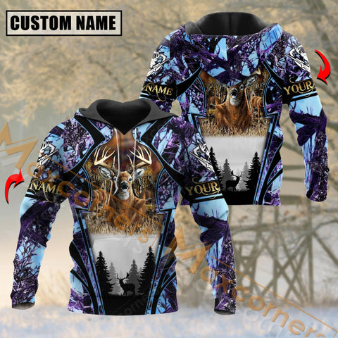 Maxcorners Deer Hunting Purple Camouflage Pattern Custom Name Shirt 3D All Over Printed Clothes