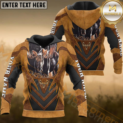 Maxcorners Moose Hunting Leather Pattern Custom Name Shirt 3D All Over Printed Clothes