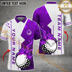 Maxcorners Golf Fire Ball Skin Pattern Multicolor Option Customized Name, Team Name 3D Polo Shirt