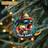 Maxcorners Personalized Bass Fishing with Straw Hat and Sunglasses Christmas 3D Ornament, Custom Holiday Tree Decor, Perfect Gift for Fishermen