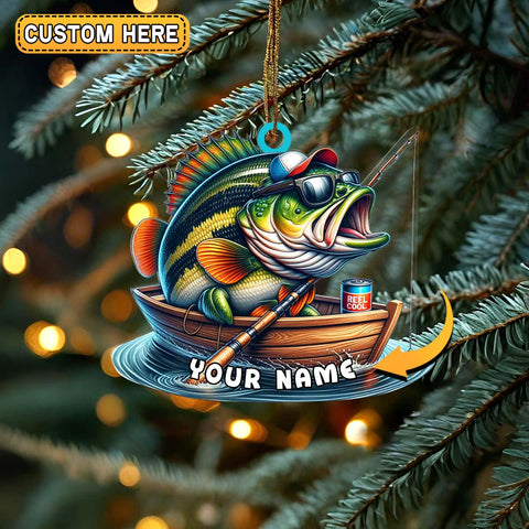Maxcorners Personalized Bass Fishing in Boat with Beer Can Christmas 3D Ornament, Custom Holiday Tree Decor, Perfect Gift for Fishermen