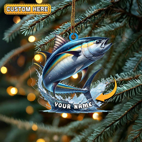 Maxcorners Personalized Tuna Fishing Splash Design Christmas 3D Ornament, Custom Holiday Tree Decor, Perfect Gift for Fishermen