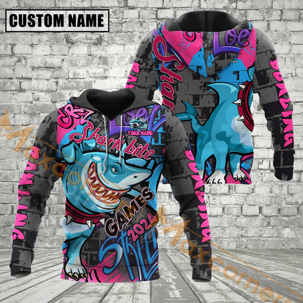 Maxcorners Shark x Bull Dog Graffiti Pattern Bowling Jersey Personalized Name, Team Name 3D Shirt