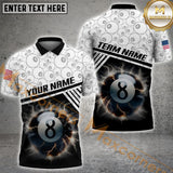 Maxcorners Personalized Thunder Lighting 8 Ball Billiard 3D Polo Shirts For Men, Custom 8 Ball Pool Jerseys