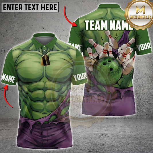 Maxcorners Bowling Hulk Muscle Strike Personalized Name 3D Unisex Shirt