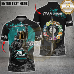 Maxcorners Samurai Billiard Warrior Multicolor Customized Name, Team Name 3D Shirt