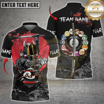 Maxcorners Samurai Billiard Warrior Multicolor Customized Name, Team Name 3D Shirt