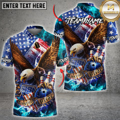Maxcorners Bowling American Eagle Flag Lightning Shield Personalized Name, Team Name 3D Shirt