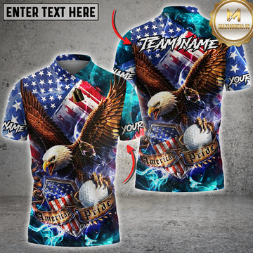 Maxcorners Golf American Eagle Flag Lightning Shield Personalized Name, Team Name 3D Shirt