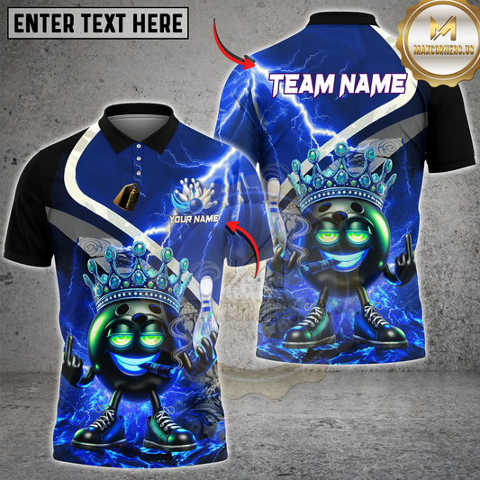 Maxcorners Bowling King Crown Fire Lightning Multicolor Customized Name, Team Name 3D Shirts
