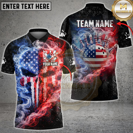 Maxcorners Bowling American Flag Smoke Fire Bowling Ball Personalized Name, Team Name 3D Shir