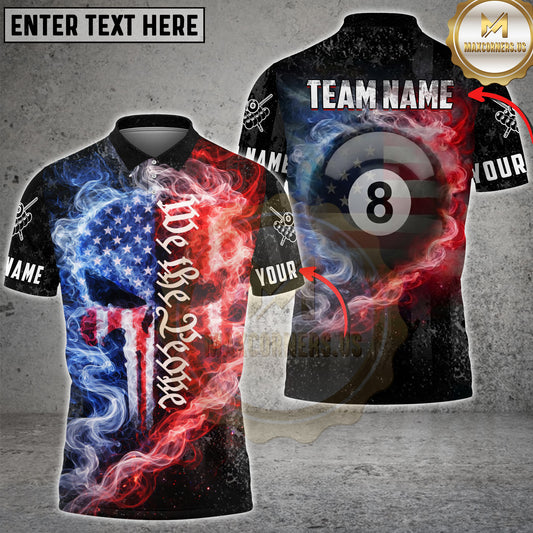 Maxcorners Billiards We The People USA 8 Ball Fire Smoke Design Personalized Name, Team Name 3D Shirt
