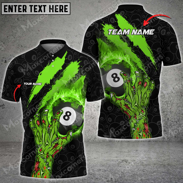 Maxcorners Billiard Neon Green Sublimation Personalized Name And Team Name 3D Polo Shirt