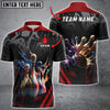 Maxcorners Bowling Ball & Pins Thunder Strike Multicolor Option Customized Name 3D Polo Shirt