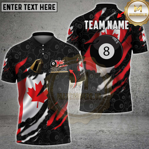 Maxcorners Billiards Canada Torn 8 Ball Flame Flag Personalized Name 3D Unisex Shirt