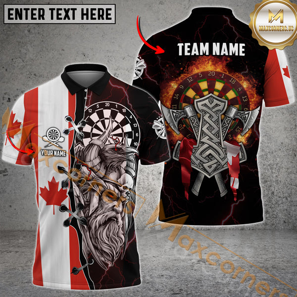 Maxcorners Viking Canadian Flag Darts Jersey Customized Name, Team Name 3D Polo Shirt