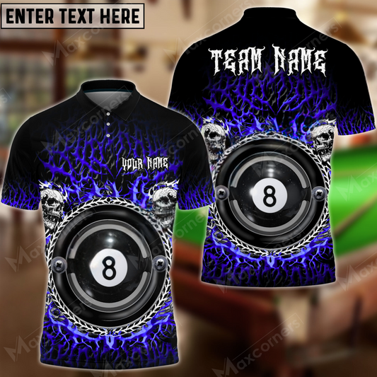 Maxcorners Billiard Ball 8 Blood Vein Skull Multicolor Options Personalized Name, Team Name 3D Polo Shirt (6 Colors)