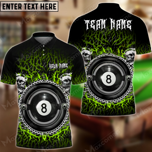 Maxcorners Billiard Ball 8 Blood Vein Skull Multicolor Options Personalized Name, Team Name 3D Polo Shirt (6 Colors)
