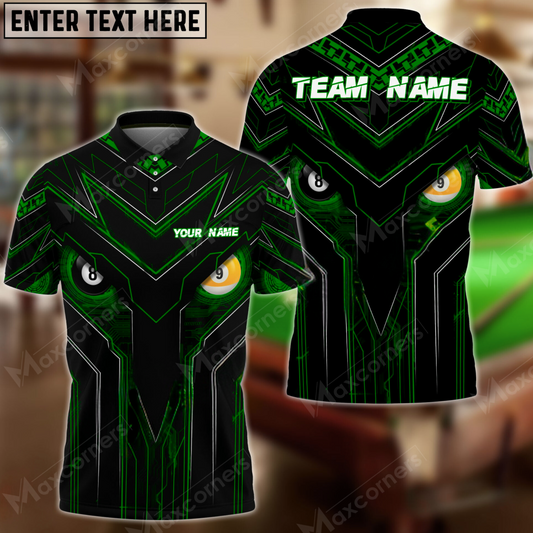 Maxcorners Billiard Ball 8&9 Cyber Eyes Multicolor Options Personalized Name, Team Name 3D Polo Shirt (6 Colors)