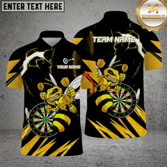 Maxcorners Personalized Name Dart Polo Shirt, Yellow Hornet Power With Thunder Dartboard Design ,Custom Team Shirt for Men, Gift for Darts Players