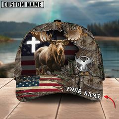 Maxcorners Cross America Hunting Moose Crack Camo Pattern Multicolor Option Personalized Cap