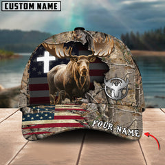 Maxcorners Cross America Hunting Moose Crack Camo Pattern Multicolor Option Personalized Cap