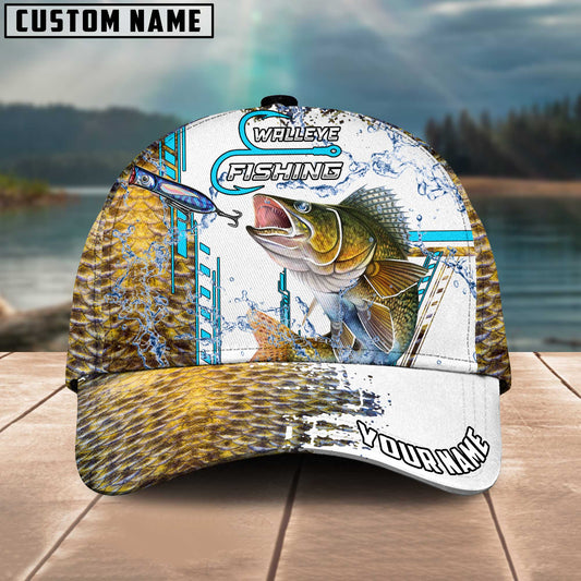 Maxcorners Walleye Fishing Skinfish Pattern Water Sport Jersey Multicolor Personalized Name 3D Cap