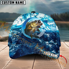 Maxcorners Bass Fishing Sea Water Pattern Jersey Multicolor Personalized Name 3D Cap