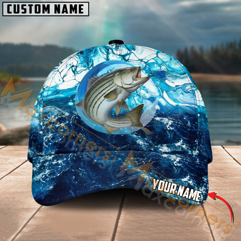 Maxcorners Stripped Bass Fishing Sea Water Pattern Jersey Multicolor Personalized Name 3D Cap