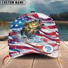 Maxcorners Bass Fishing Flag Of United States Pattern Jersey Multicolor Personalized Name 3D Cap
